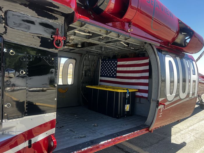 Seaview Aviation UH-60 cargo bay with American flag
