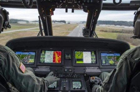 Two pilots in G5000 equipped UH-60 cockpit on approach