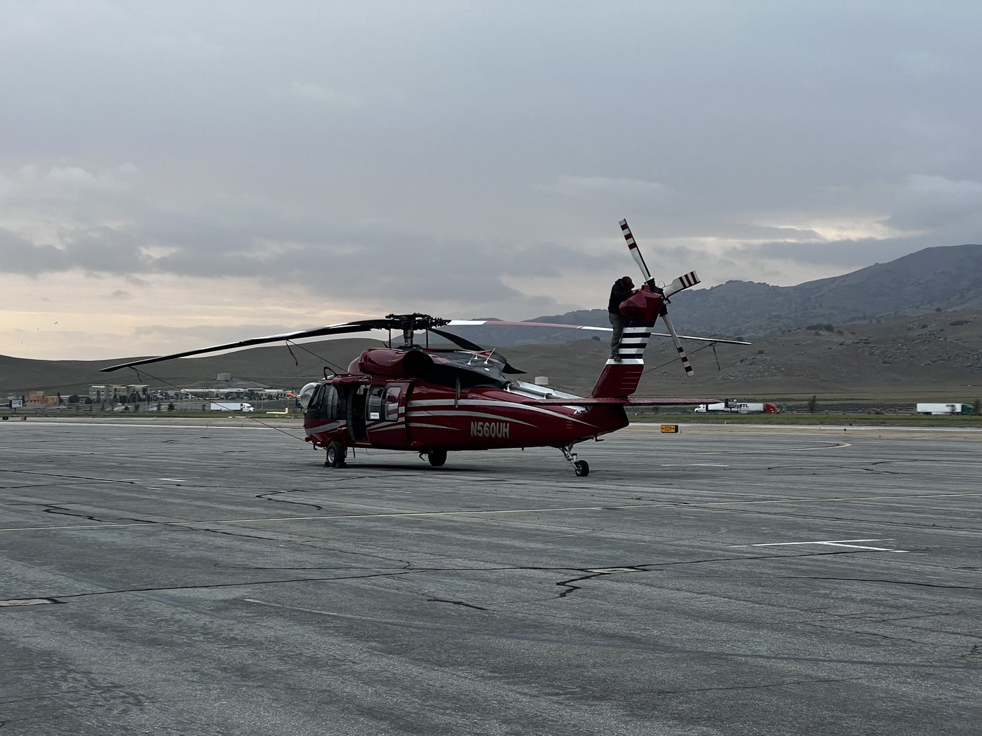 UH-60 Black Hawk on the ramp at dusk