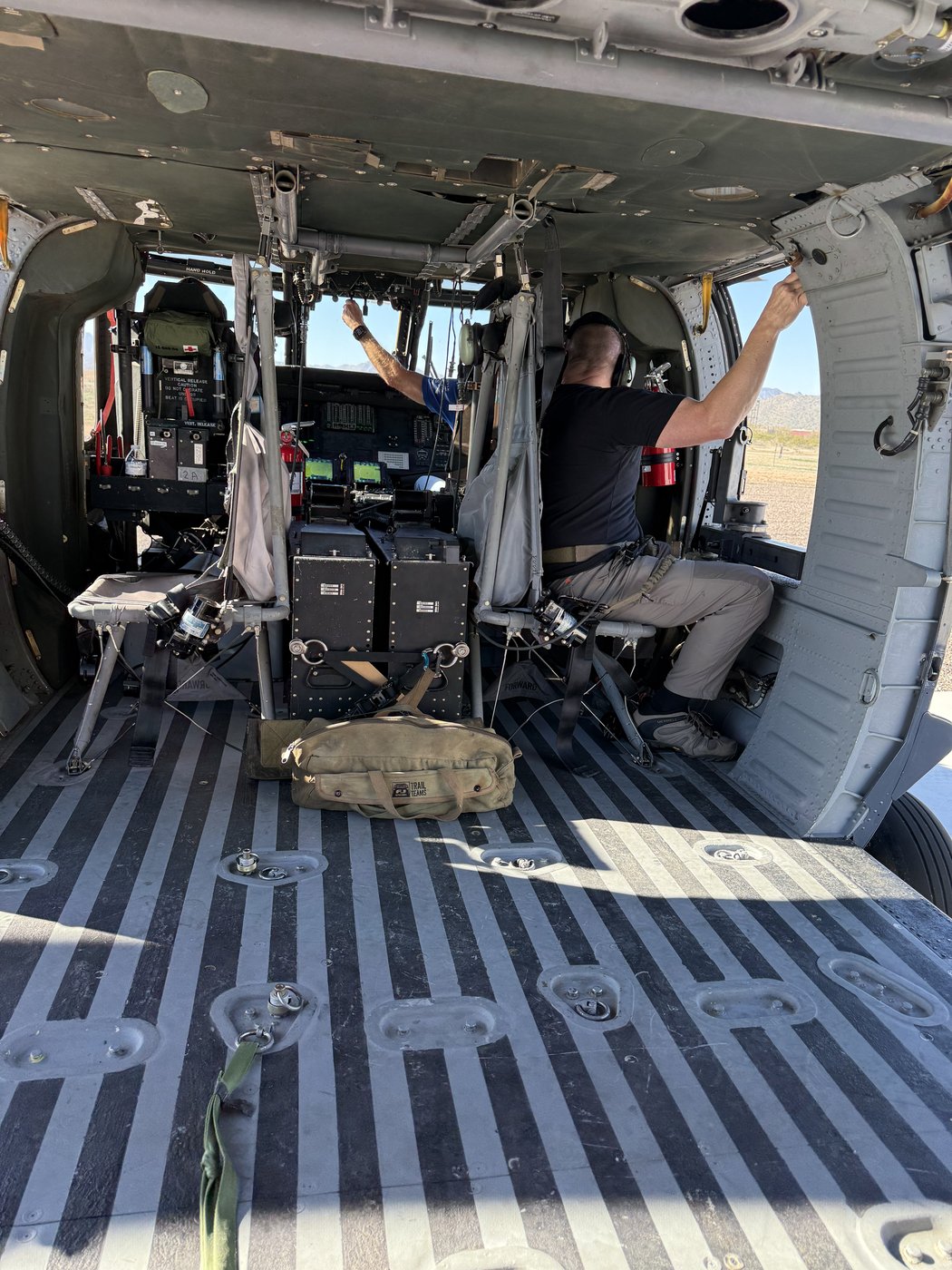 Black Hawk cargo bay with mission crew