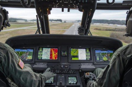 Two pilots in G5000 equipped UH-60 cockpit on approach